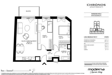 Rzut - Mieszkanie na sprzedaż 3 pokoje o powierzchni 65,14 m² - numer 517 w Chronos