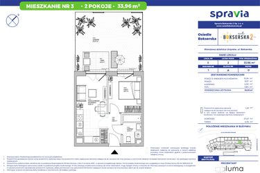 Rzut - Mieszkanie na sprzedaż 2 pokoje o powierzchni 33,96 m² - numer B1.3 w Osiedle Bokserska 2