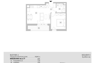 Rzut - Mieszkanie na sprzedaż 2 pokoje o powierzchni 39,94 m² - numer A6.6.77 w ATAL Ruczaj