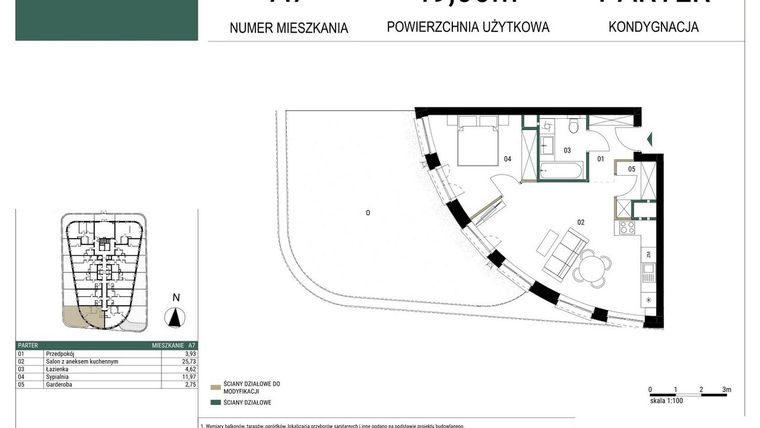Rzut - Mieszkanie na sprzedaż 2 pokoje o powierzchni 49 m² - numer A7 w Drago