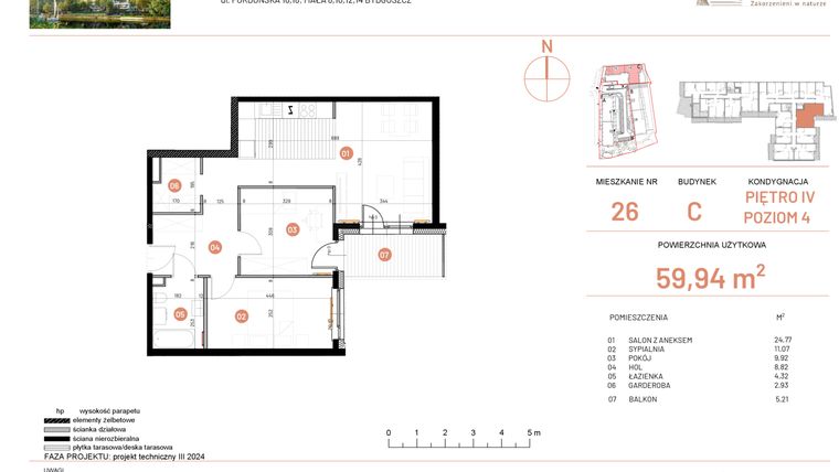 Rzut - Mieszkanie na sprzedaż 3 pokoje o powierzchni 59,94 m² - numer 18.26 w Osiedle Nowe Horyzonty etap II