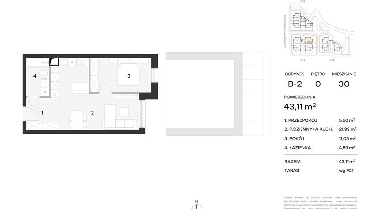 Rzut - Mieszkanie na sprzedaż 2 pokoje o powierzchni 43,11 m² - numer 30 w Koncertowa Dolina