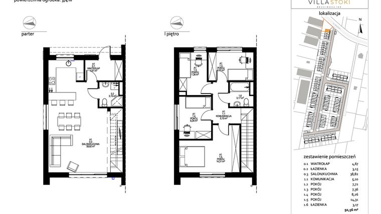 Rzut - Dom na sprzedaż 5 pokoi o powierzchni 92,56 m² - numer A1 w Villa Stoki (domy)