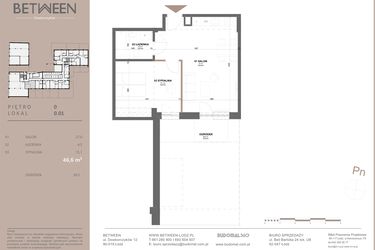 Rzut - Mieszkanie na sprzedaż 2 pokoje o powierzchni 46,6 m² - numer 1 w BETWEEN