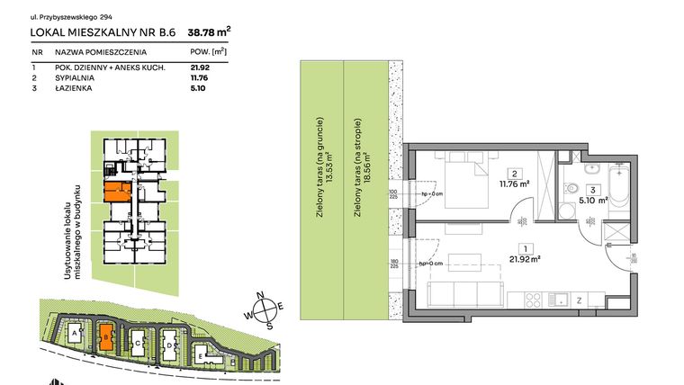 Rzut - Mieszkanie na sprzedaż 2 pokoje o powierzchni 38,78 m² - numer B.6 w Och!Widzew