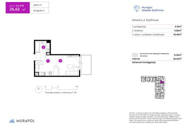 Rzut - Mieszkanie na sprzedaż 1 pokój o powierzchni 26,62 m² - numer 2.A.4.02 w Murapol Osiedle Szafirove II