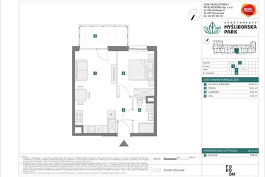 Rzut - Mieszkanie na sprzedaż 2 pokoje o powierzchni 39,12 m² - numer J36 w Apartamenty Myśliborska Park