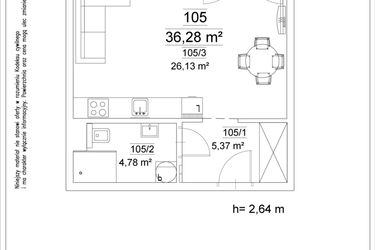 Rzut - Mieszkanie na sprzedaż 1 pokój o powierzchni 36,28 m² - numer 105 w Osiedle Teatralne 19