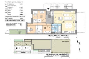 Rzut - Mieszkanie na sprzedaż 3 pokoje o powierzchni 57,4 m² - numer B25-P-B w Osiedle Bakaliowe