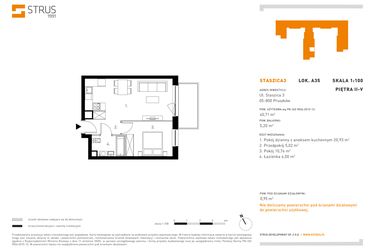 Rzut - Mieszkanie na sprzedaż 2 pokoje o powierzchni 40,79 m² - numer 5.A35 w Staszica 3