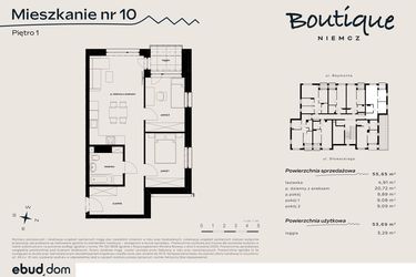 Rzut - Mieszkanie na sprzedaż 3 pokoje o powierzchni 55,65 m² - numer 10 w Boutique NIEMCZ