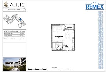 Rzut - Mieszkanie na sprzedaż 1 pokój o powierzchni 36,22 m² - numer A.1.12 w Osiedle BALTICA