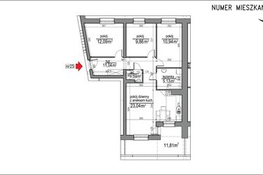 Rzut - Mieszkanie na sprzedaż 4 pokoje o powierzchni 73,69 m² - numer 3m.25 w Osiedle Rytm etap 2