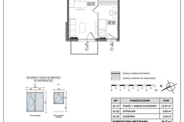 Rzut - Mieszkanie na sprzedaż 2 pokoje o powierzchni 36,27 m² - numer 9.A.32 w Nowe Południe bud. 9