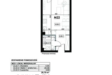 Rzut - Mieszkanie na sprzedaż 1 pokój o powierzchni 28,7 m² - numer M22 w Miejska Premium II