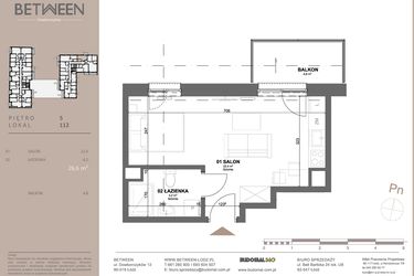 Rzut - Mieszkanie na sprzedaż 1 pokój o powierzchni 26,58 m² - numer 112 w BETWEEN