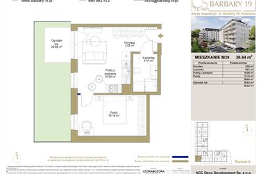 Rzut - Mieszkanie na sprzedaż 2 pokoje o powierzchni 36,64 m² - numer 39 w Barbary 19