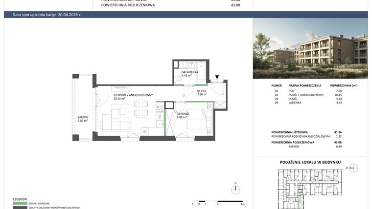 Rzut - Mieszkanie na sprzedaż 2 pokoje o powierzchni 41,86 m² - numer B-29 w Hillence etap 2
