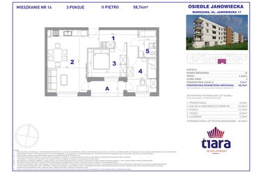 Rzut - Mieszkanie na sprzedaż 3 pokoje o powierzchni 58,74 m² - numer 14 w Osiedle Janowiecka