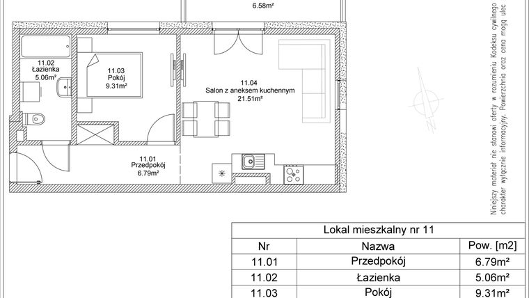 Rzut - Mieszkanie na sprzedaż 2 pokoje o powierzchni 42,67 m² - numer 11 w Apartamenty Jasińskiego