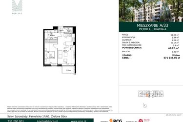 Rzut - Mieszkanie na sprzedaż 2 pokoje o powierzchni 40,07 m² - numer A/33 w Merloft
