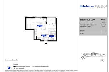 Rzut - Mieszkanie na sprzedaż 1 pokój o powierzchni 35,54 m² - numer A2.86 w Apartamenty Esencja II