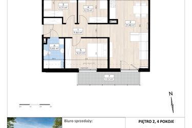 Rzut - Mieszkanie na sprzedaż 4 pokoje o powierzchni 78,38 m² - numer K1/2/1 w RIVA