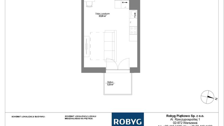 Rzut - Mieszkanie na sprzedaż 1 pokój o powierzchni 30,82 m² - numer 2M10 w Początek Piątkowo bud. F