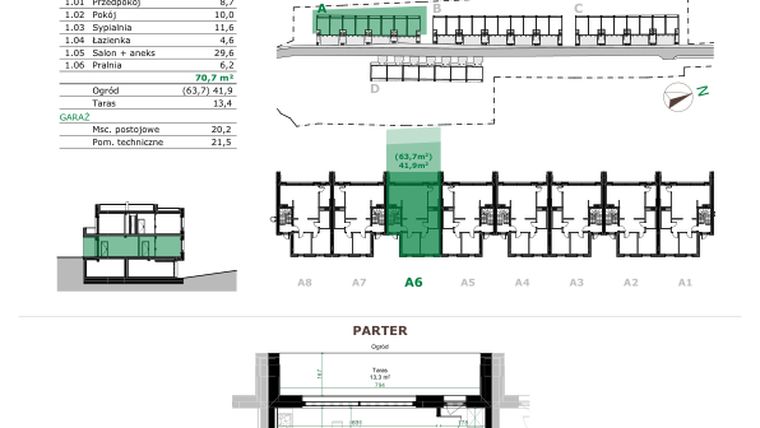 Rzut - Mieszkanie na sprzedaż 3 pokoje o powierzchni 70,7 m² - numer A.6.1. w Dębowe Zacisze