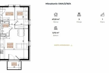 Rzut - Mieszkanie na sprzedaż 2 pokoje o powierzchni 47,53 m² - numer SWA/2/18/A w Apartamenty Świeradowska