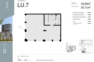 Rzut - Lokal użytkowy na sprzedaż 1 pokój o powierzchni 93,69 m² - numer LU7 w Sky Trust etap II