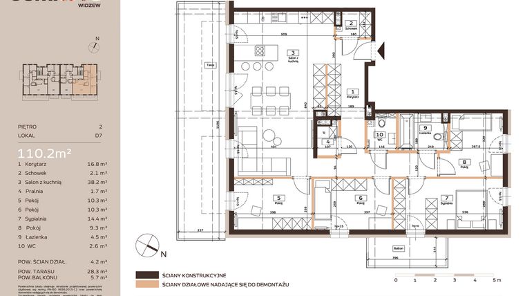 Rzut - Mieszkanie na sprzedaż 5 pokoi o powierzchni 110,2 m² - numer D7 w Domkove Widzew