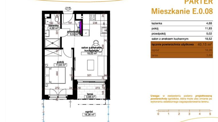 Rzut - Mieszkanie na sprzedaż 2 pokoje o powierzchni 40,15 m² - numer E.0.08 w Wzgórze Poetów 2