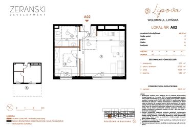 Rzut - Mieszkanie na sprzedaż 2 pokoje o powierzchni 46,45 m² - numer A02 w LIPOVA