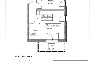 Rzut - Mieszkanie na sprzedaż 2 pokoje o powierzchni 34,71 m² - numer 22 w Działkowa 68