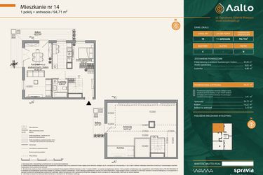 Rzut - Mieszkanie na sprzedaż 2 pokoje o powierzchni 94,71 m² - numer C.14 w Aalto