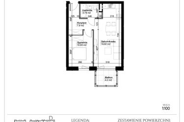 Rzut - Mieszkanie na sprzedaż 2 pokoje o powierzchni 42,09 m² - numer D.17 w Narcyzowe Wzgórza II