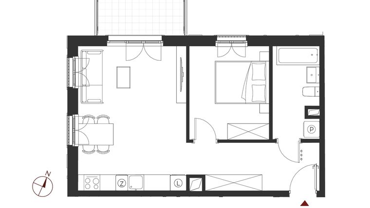 Rzut - Mieszkanie na sprzedaż 2 pokoje o powierzchni 46,61 m² - numer B.2.21 w Apartamenty Symfonia