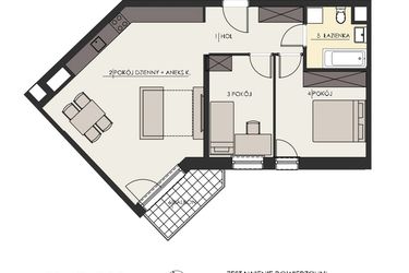 Rzut - Mieszkanie na sprzedaż 3 pokoje o powierzchni 65,05 m² - numer 74 w Osiedle Platinum III