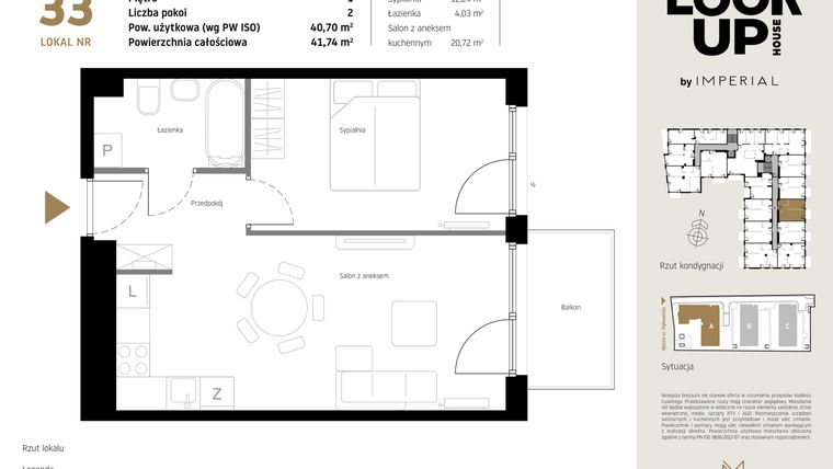Rzut - Mieszkanie na sprzedaż 2 pokoje o powierzchni 40,7 m² - numer A.33 w Look Up House
