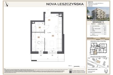 Rzut - Mieszkanie na sprzedaż 2 pokoje o powierzchni 35,1 m² - numer M15 w Nova Leszczyńska