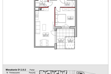 Rzut - Mieszkanie na sprzedaż 2 pokoje o powierzchni 51,35 m² - numer D1.2.0.2 w Nowy Targówek VI