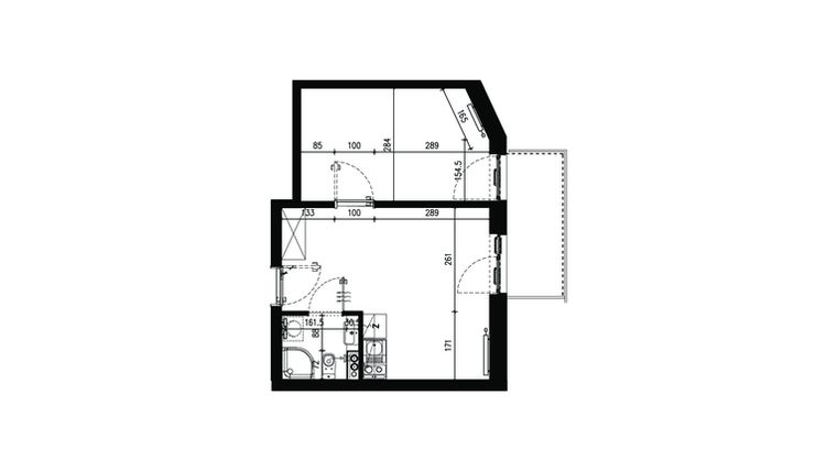 Rzut - Mieszkanie na sprzedaż 2 pokoje o powierzchni 34,95 m² - numer AB.3.052 w Nadolnik Compact Apartments etap III