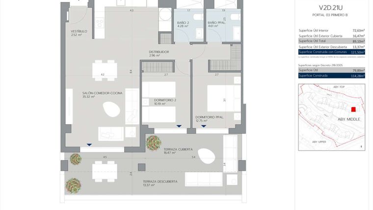 Rzut - Mieszkanie na sprzedaż 2 pokoje o powierzchni 103 m² - numer 3.1.B w Aby Middle