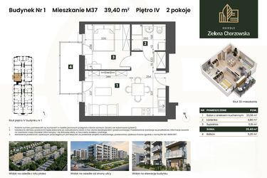 Rzut - Mieszkanie na sprzedaż 2 pokoje o powierzchni 39,4 m² - numer B1.M37 w Osiedle Zielona Chorzowska