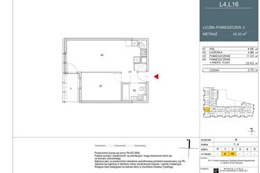 Rzut - Mieszkanie na sprzedaż 2 pokoje o powierzchni 42,2 m² - numer L4 w Morwowa 5 - Apartamenty inwestycyjne