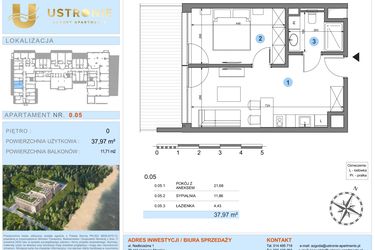Rzut - Mieszkanie na sprzedaż 1 pokój o powierzchni 37,97 m² - numer 0.5 w Ustronie Luxury Apartments