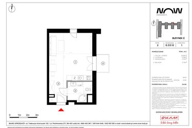 Rzut - Mieszkanie na sprzedaż 1 pokój o powierzchni 34,61 m² - numer E.03.12 w NOW