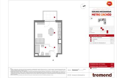 Rzut - Mieszkanie na sprzedaż 1 pokój o powierzchni 26,96 m² - numer F.65 w Dzielnica Mieszkaniowa Metro Zachód - etap 8