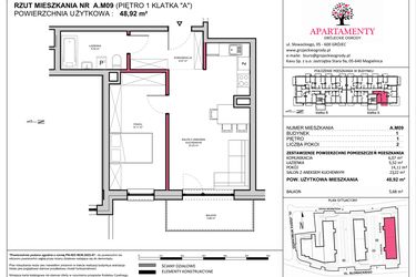 Rzut - Mieszkanie na sprzedaż 2 pokoje o powierzchni 48,92 m² - numer A.09 w Apartamenty Grójeckie Ogrody